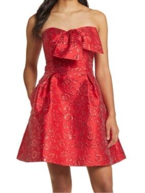 Lilly Pulitzer Red Kataleya Strapless Bow Brocade Dress NWT